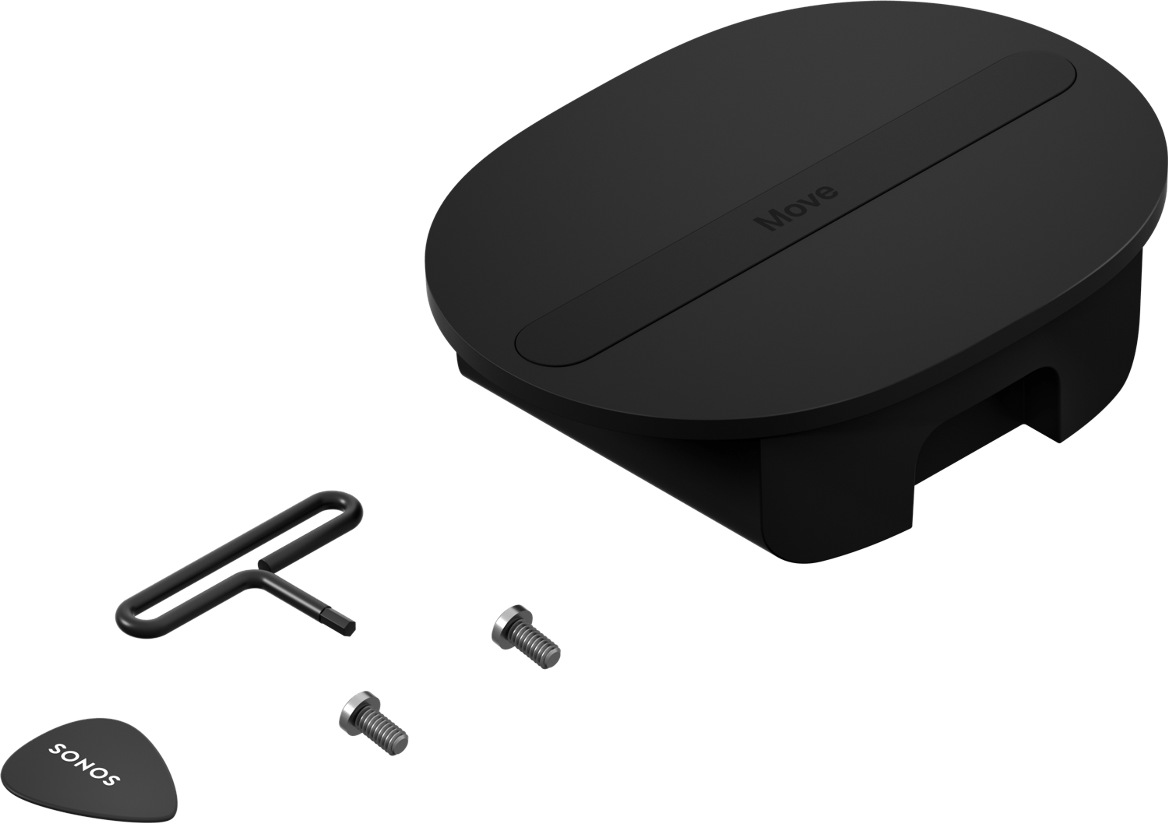 Immagine del kit per la sostituzione della batteria di Sonos Move 2 nero, con la chiave esagonale e le viti per il montaggio in dotazione