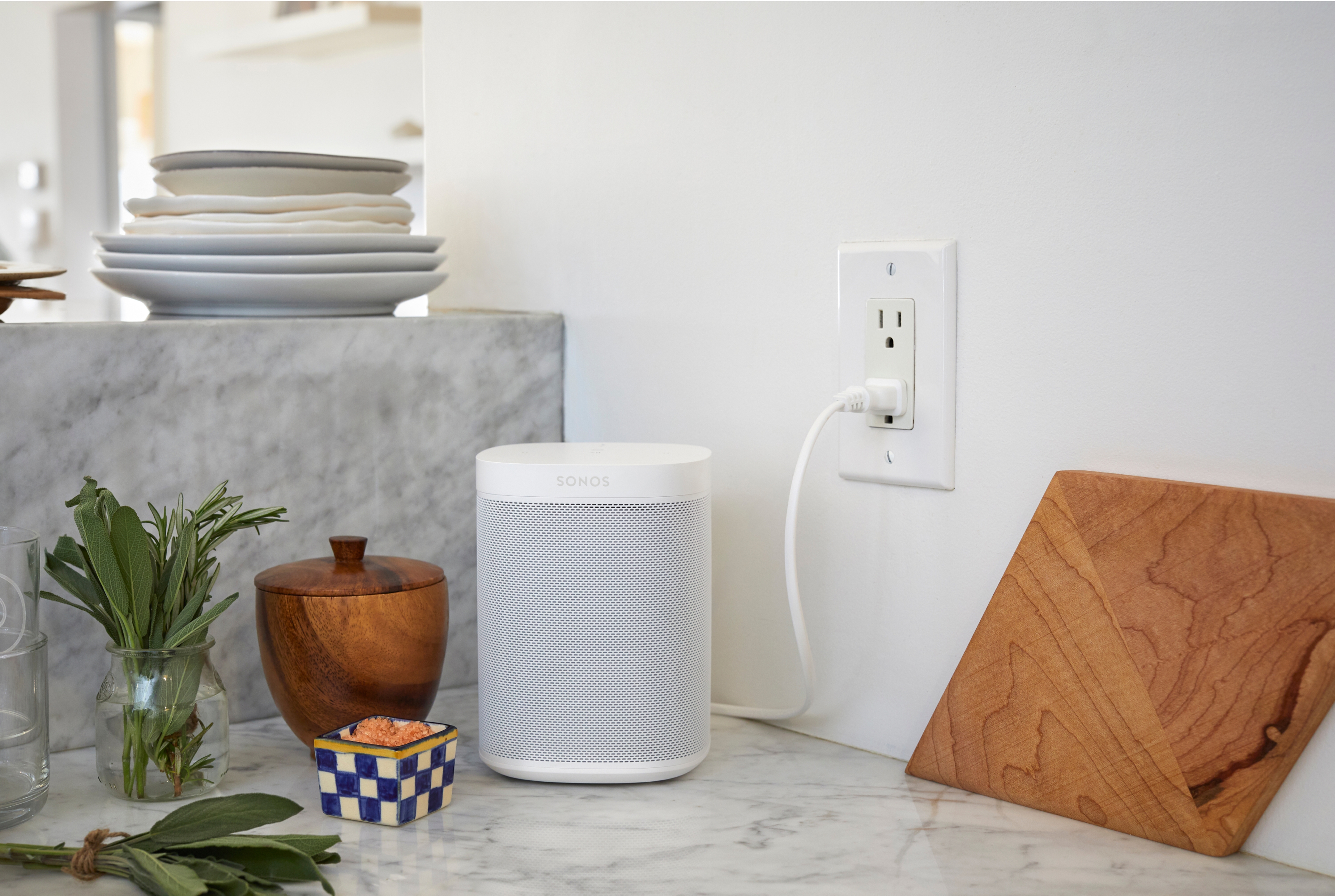 One White on marble counter