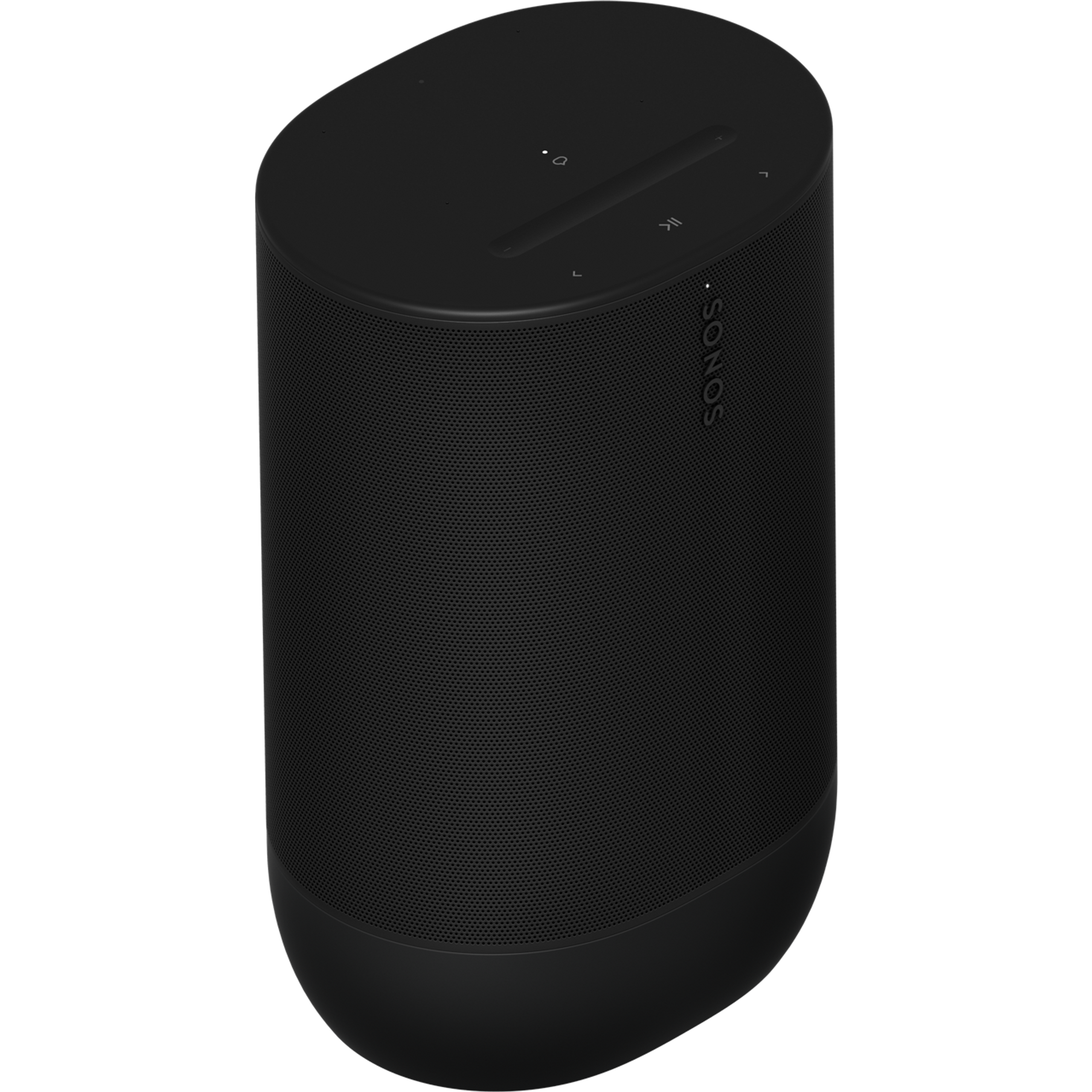Musta Sonos Move 2 edestä ja päältä kuvattuna ja kallistettuna
