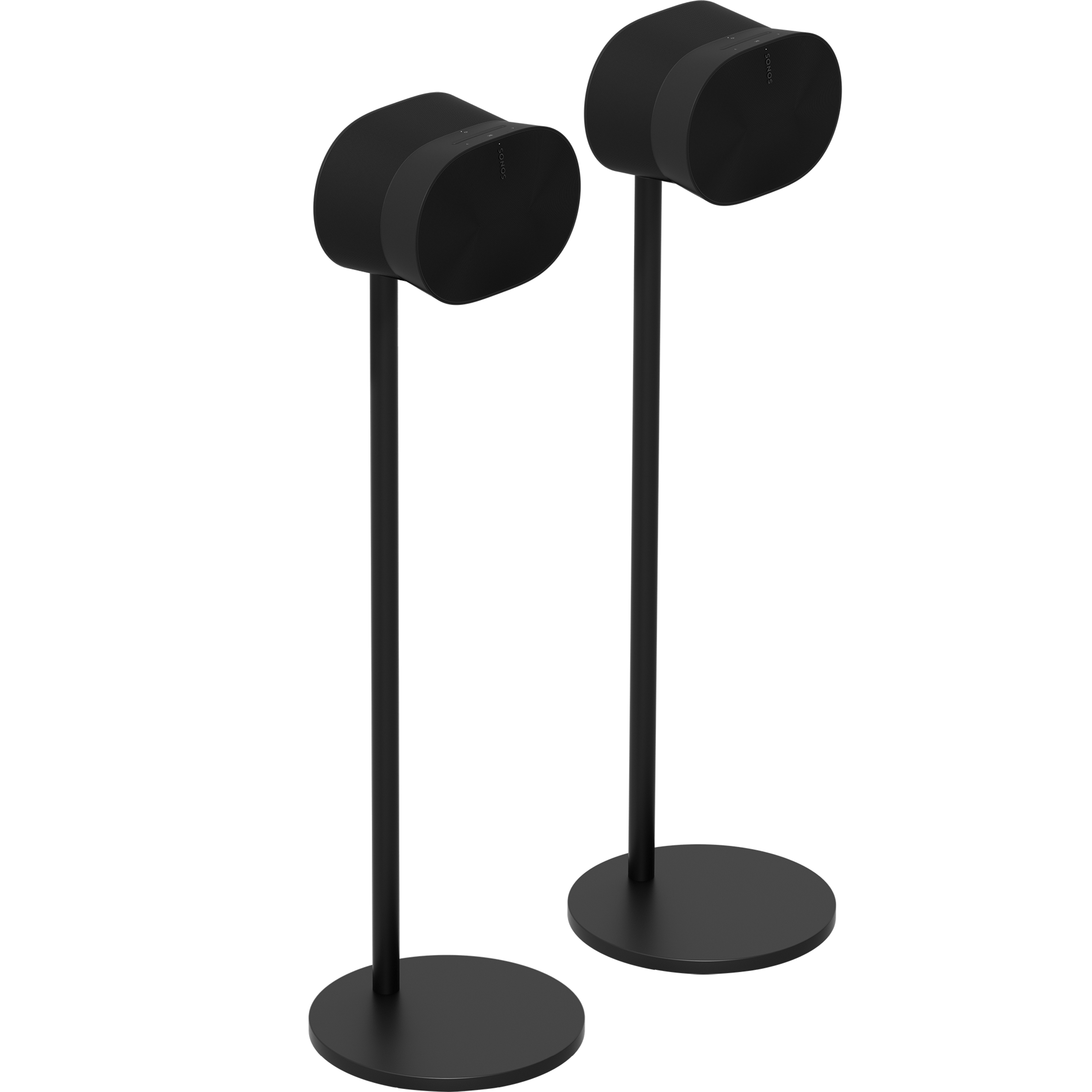Dos soportes de pie para Sonos Era 300 con parlantes montados en negro